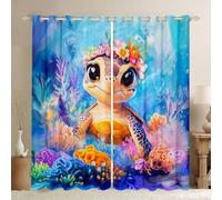 Sea Animal Window Treatments Drapes Decor For Living Room Reptile Tortoise Window Curtains 2 Panel Sets 46 x 72 Inch Lovely Turtle Blackout Curtains For Home Colourful Coral Decor