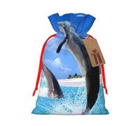 Sea Animals Jumping Dolphin Gift Bag with Handles and tag, Perfect for Christmas, Birthday, Wedding or Daily Gift - (M)