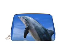 Sea Animals Jumping Print Makeup Bag, Cosmetic Bag,Women Pu Leather Cosmetic Bags with Wrist Strap Travel Toiletry Pouch Makeup Bag