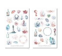 Sea Animals Sticker Set - Sticker Sea Journal Maritime Holiday Beach Water Seahorse Crab Crab Shell Stones