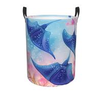 Sea Animals Stingrays Laundry Basket with Handles Round Laundry Hamper Waterproof Clothes Storage Basket Collapsible Tall Basket Organizer Lightweight Dirty Clothes Hamper Medium