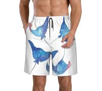 Sea Animals Stingrays Mens Swim Shorts Quick Dry Breathable Beach Surfing Mesh Lining with Pockets XL White
