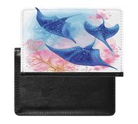 Sea Animals Stingrays Passport Holder Cover Leather Passport Wallet RFID Blocking Travel Wallet Documents Organizer Passport Protector Passport Cover for Men&Women