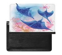 Sea Animals Stingrays Passport Holder for Travel Document Holders PU Leather Credit Card Holder Minimalist Front Pocket Wallet Fashion Passport Wallet Cover Case Slim Bifold