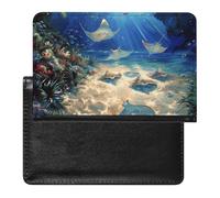 Sea Animals Stingrays Passport Holder Premium PU Leather Passport Cover Portable Travel Passport Protector Case Unisex Travel Essentials Document Organizer for Vacation Business Trips