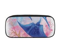 Sea Animals Stingrays Pencil Case Waterproof Leather Pencil Pouch Multi-purpose Aesthetic Makeup Bag Cute Pen Bag Large Cosmetic Bag for Office Stationery, Travel