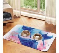 Sea Animals Stingrays Pet Feeding Mat Absorbent Pu Leather Dog Cat Food Mats Contain Spills Protects Floors, Anti-Slip Rubber Backing Dog Bowl Mats Easy Clean Pet Placemats 30x45cm