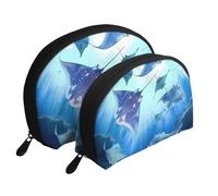 Sea Animals Stingrays Print Small Purses 2Pcs Portable Coin Purse Makeup Bag Soft Vacation Pouch Change Holder Wallet with Zipper Portable for Shopping Travel Party Cosmetic Bag