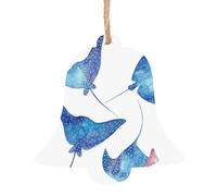 Sea Animals Stingrays Printed Bell Shape Xmas Ornaments 1 Pcs, Christmas wooden pendant Hanging for Xmas Tree Home Indoor Outdoor Decor