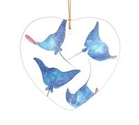 Sea Animals Stingrays Printed Heart Shape Xmas Ornaments 1PCS, Christmas Acrylic Pendant Hanging for Xmas Tree Home Indoor Outdoor Decor 1