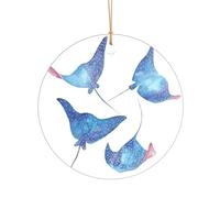 Sea Animals Stingrays Printed Round Shape Xmas Ornaments 1PCS, Christmas Acrylic Pendant Hanging for Xmas Tree Home Indoor Outdoor Decor 1
