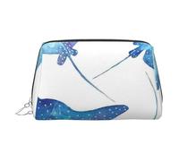 Sea Animals Stingrays Printed Small Makeup Bag Portable Leather Make up Bag Travel Cosmetic Bags Organizer for Women, Silver Zipper