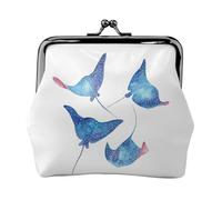 Sea Animals Stingrays Women's Leather Kiss-Lock Coin Purse,Double-Sided Full Print Pattern,Ultra-Fine Fiber Leather,Small Clutch Wallet for Cash,Cards,Coins