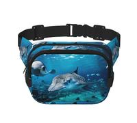 Sea Animals Stingrays Zipper Fanny Pack, Crossbody Bags with Adjustable Strap for Jogging, Cycling