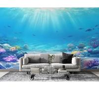 Sea Animals Wallpaper 3D Photo Wallpaper Non-Woven Wall Mural Covering for Bedroom Living Room Hallway TV Background Wall Decor 150cm x 105cm (WxH) Blue -Ac41