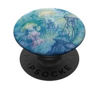 Sea Art Aquatic Underwater Watercolor Yellow Blue Jellyfish PopSockets Adhesive PopGrip