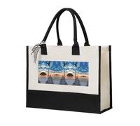 Sea At Sunset Elegant Women'S Temperament, Canvas Stitching Handbag