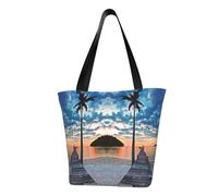 Sea At Sunset Fashion Canvas Tote Bag With All Over Print Design,Large Reusable Shopper Tote With Double Handles,Beach Tote, Weekend Bag