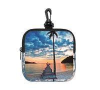Sea At Sunset Square Zipper Pouch with All-Over Print,Waterproof Rubber-Fabric, Lightweight Durable Small Organizer Bag for Coins, Cards, Keys