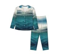 Sea Background Women'S Long-Sleeved Pajama Set Loungewear All Seasons Warm Top Wide Leg Pants Black