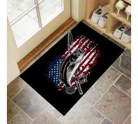 Sea Bass Door Mats Indoor, Machine Washable Soft Doormats, Dirt Trapper Door Mat, Absorbent Entrance Rug, American Flag Non-Slip Floor Mats For Inside (50 X 80 Cm, Black)