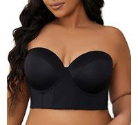 SEA BBOT Women Longline Strapless Bra Full Coverage Corset Bra Hide Back Fat, Black, 42B