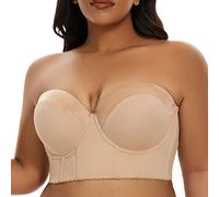 SEA BBOT Women Longline Strapless Bra Full Coverage Corset Bra Hide Back Fat, Dark Beige, 38DD