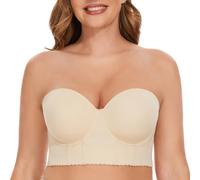 SEA BBOT Women Longline Strapless Bra Full Figure Corset Bra Hide Back Fat, Beige2, 38DD