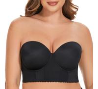 SEA BBOT Women Longline Strapless Bra Full Figure Corset Bra Hide Back Fat, Black2, 36C