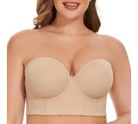 SEA BBOT Women Longline Strapless Bra Full Figure Corset Bra Hide Back Fat, Dark Beige2, 40DD