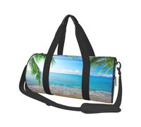 Sea Beach Palm Leaves Large Round Travel Duffle Bag, Full-Print Canvas Weekender with Padded Lining, Multiple Pockets,Detachable Shoulder Strap and Soft Leather Handles