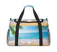 Sea Beach Palm Leaves Large Travel Duffle Bag with Shoulder Strap,Water-Resistant Twill Weekender Bag for Men Women,Spacious Carryall Gym Bag