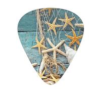 Sea Beach Starfish On Fishing Net,12 Pcs Guitar Pick,3 Different Thickness Plectrums for Acoustic Guitar Bass Ukulele (0.46mm 0.96mm 0.71mm)