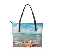 Sea Beach Starfish Vegan Leather Handbag for Women Ocean Tote Bag with Top Handle, Large Shoulder Purse for Everyday Work Travel