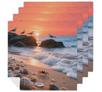 Sea Beach Sunset Cloth Napkin 4 PCS Table Dinner Napkins Washable & Reusable Cloth Napkins Washable Tablecloth for Party, Wedding, Lunch, Dinners, Banquet, Christmas
