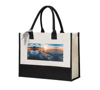 Sea Beach Sunset Elegant Women'S Temperament, Canvas Stitching Handbag