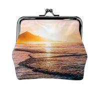 Sea Beach Sunset, PU Leather Coin Purse, Small Wallets, Change Pouch with Kiss Lock Clasp Buckle, Change Purse