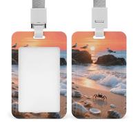 Sea Beach Sunset Retractable ID Badge Holder with Lanyard - Vertical Badge Reel,Keychain Clip,Name Tag Id Card Holder Protector for Nurse Officer Teacher Security Staff Women Men