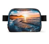 Sea Beach Sunset Square Fashion Waist Bag with Print,Water-Resistant Twill Fabric,Chest Pack Or Belt Bag, Adjustable Strap 65-120cm for Men Women