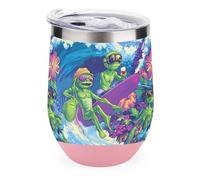 Sea Beach Surfing Aliens Funny Wine Tumbler 12 Oz Stainless Steel Insulated Mug Double Wall Water Cup with Lid