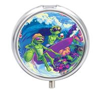 Sea Beach Surfing Aliens Pill Case 3 Compartment Pillbox
