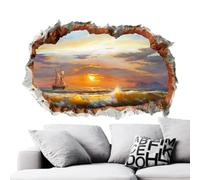 Sea beach wall sticker, beach scene wall sticker | Wallpaper Sunny Beach | Glue broken hole decorative window sticker with sea scenery wall mural for living room