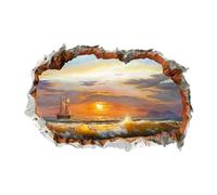 Sea Beach Wall Sticker, Landscape Beach Wall Mural, Adhesive Broken Hole Mural Decorative Sea Scenery Window Sticker for Living Room