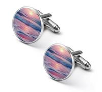 Sea Beach Wave Sun Cloud Landscape Mens Classic Cufflinks Custom Shirt Cuff Links Jewelry Accessories for Business Wedding 0.7" 0.8"