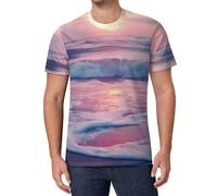 Sea Beach Wave Sun Cloud Landscape Men's T-Shirts Classic Short Sleeve Crew Neck Tee Summer Casual Tops Graphic M