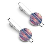 Sea Beach Wave Sun Cloud Landscape Tie Clips for Men Classic Necktie Tie Bar 2 Pack Clasp Clips Gifts for Anniversary Business