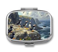 Sea Birds Island Seaside Travel Pill Organizer with Mirror