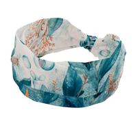 Sea Blue Algae with Bubbles and Coral Starfish Wide Headbands for Women, Yoga Workout Head Bands Wide Elastic Hair Bands for Washing Face Makeup