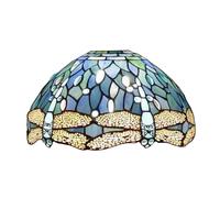 Sea Blue Dragonfly Stained Glass Lamp Shade Replacement, 12x7 Inch, 1-5/8 Inch Fitter for Arched Floor & Torchiere Lamps, Elegant Lighting Decor