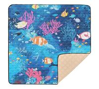 Sea Blue Fishes Whale Large Non-Slip Baby Activity Play Mat for Indoor Outdoor Washable Tummy Time & Crawling Mat for Baby Toddler Infant, 50'' x 50''
